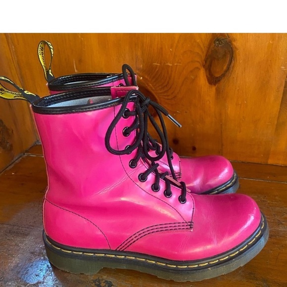 Dr Martens Bright Pink Boots Combat 1460 Size 7 - Picture 3 of 8